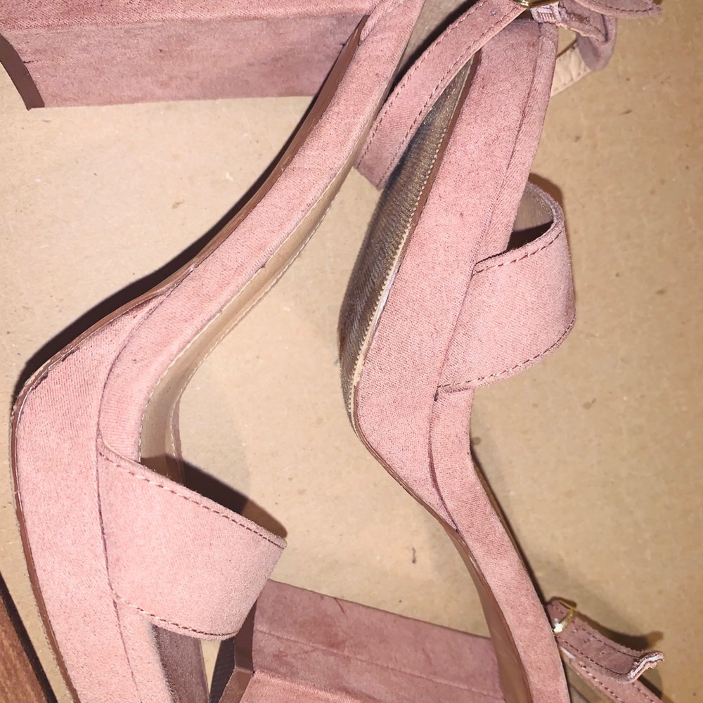 Beige ankle strap heels